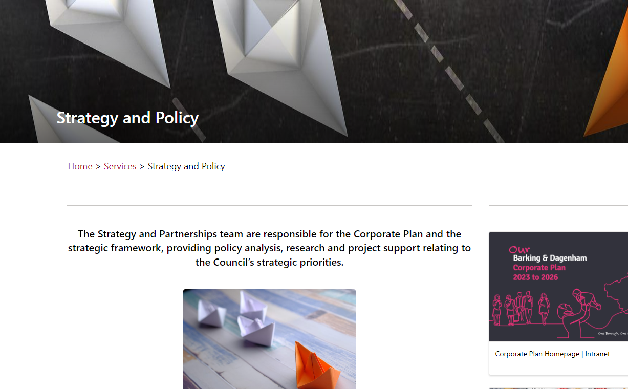 Screenshot of the Strategy and Policy intranet page